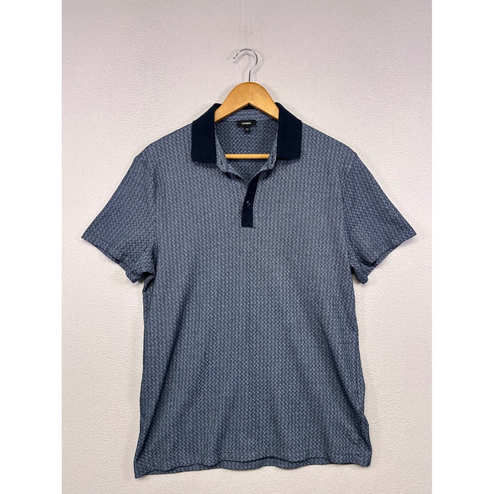 Business Casual Express Mens Size M Blue Textured Short Sleeve Polo Shirt